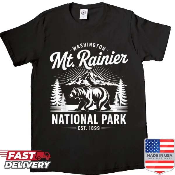 Vintage shirt depicting Mt. Rainier with a rustic design