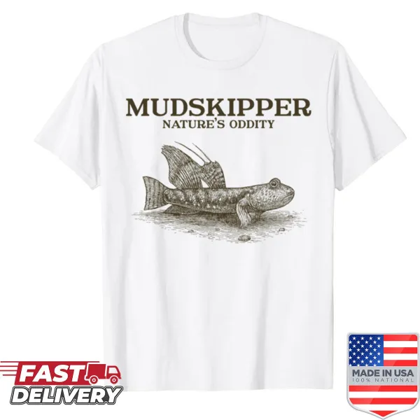 Vintage engraving of a mudskipper illustrated on a shirt