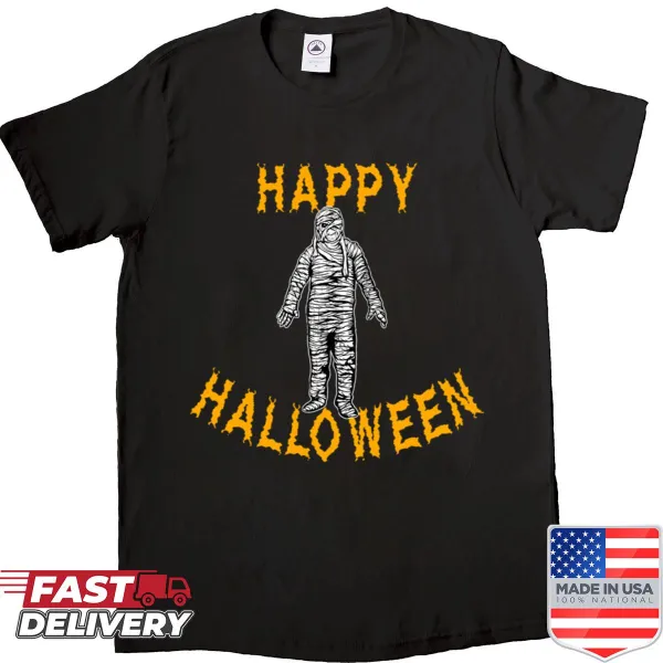 Halloween T-shirt featuring a playful mummy graphic