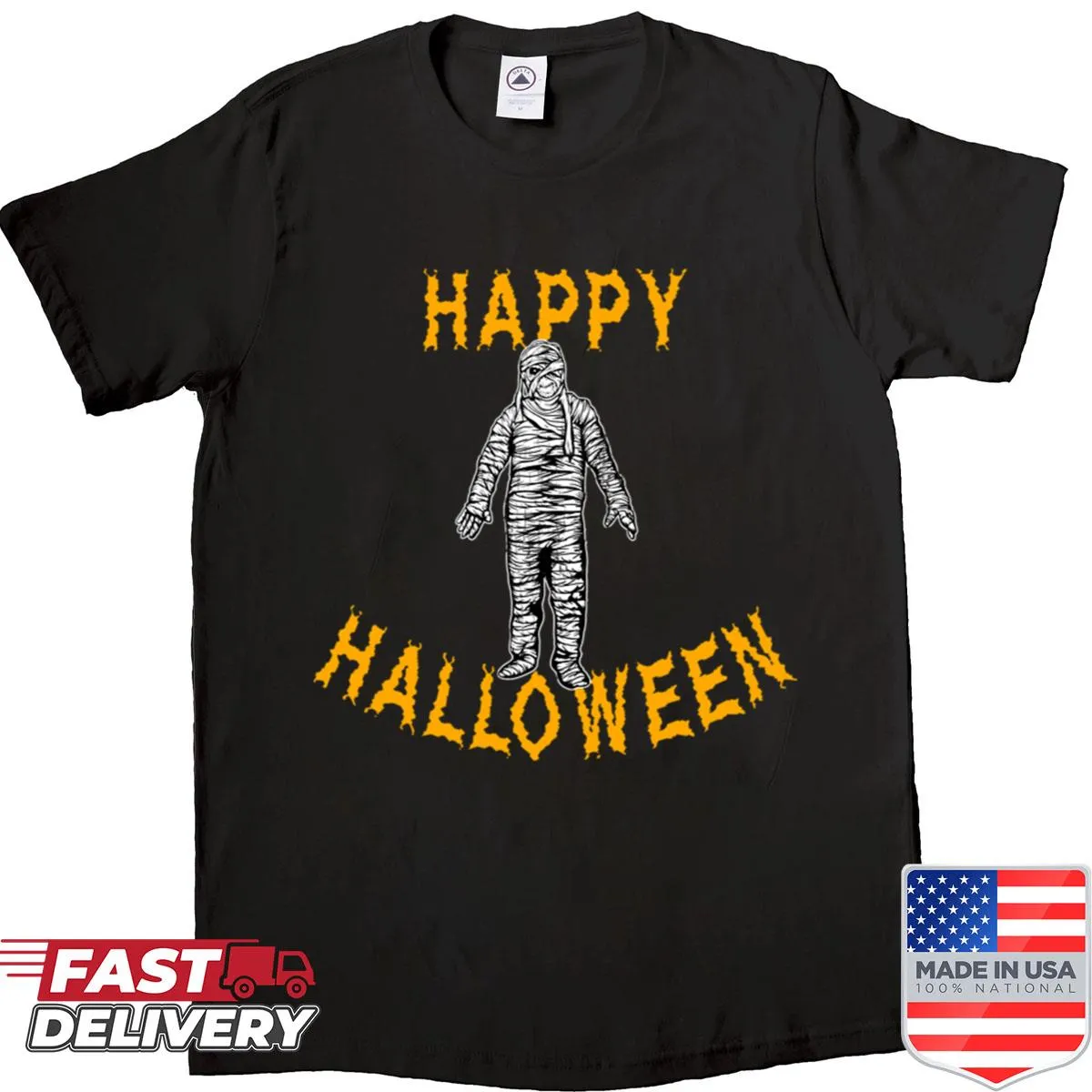 Halloween T-shirt featuring a playful mummy graphic