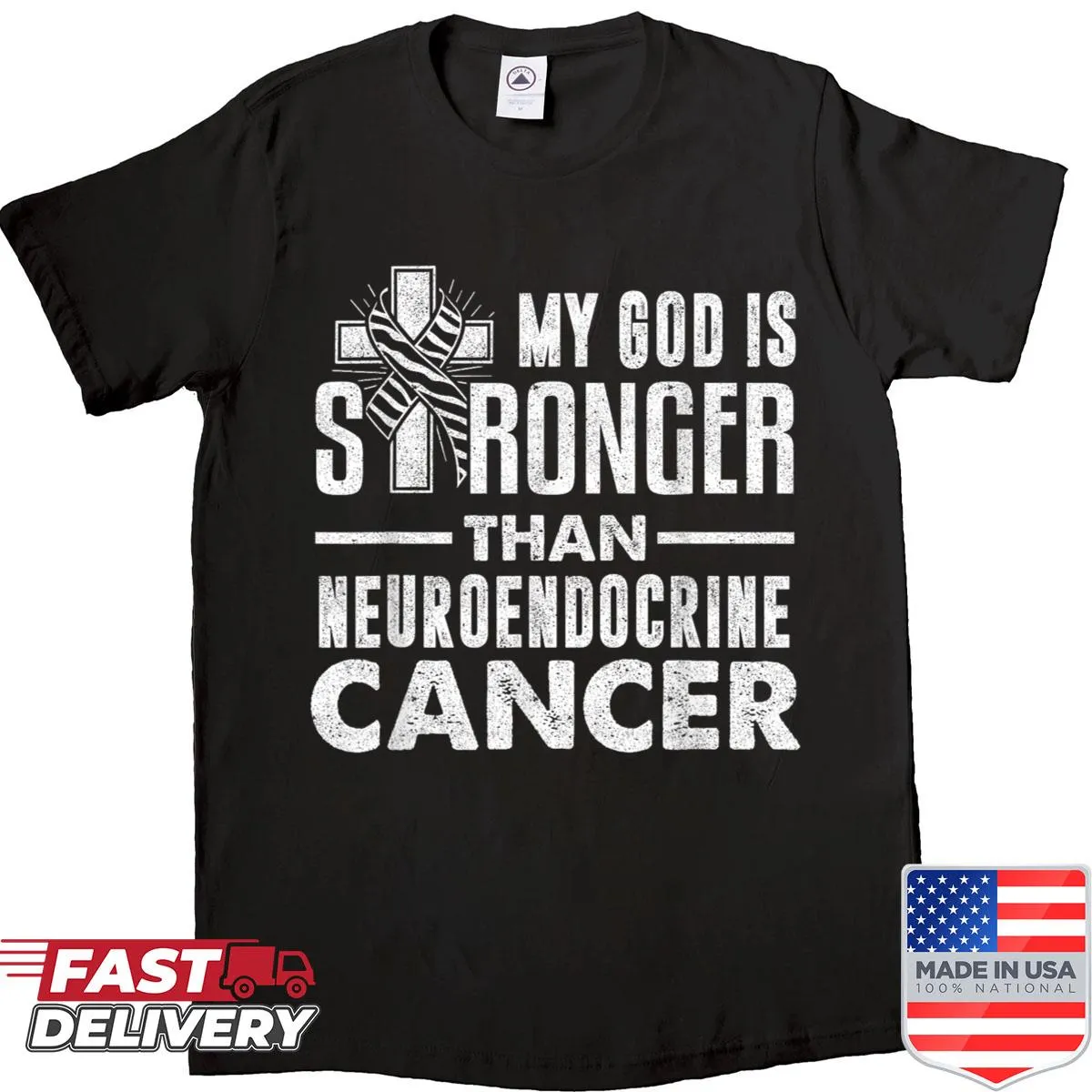 Awareness shirt featuring 'Cancer Warrior' and net design for neuroendocrine tumors
