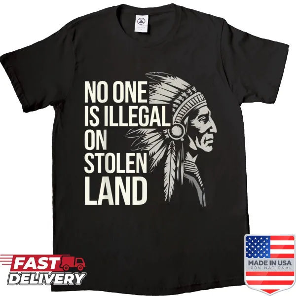 Vintage distressed shirt with a bold message about indigenous rights