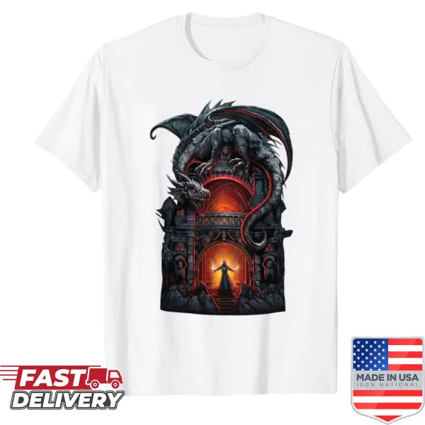 Illustrated t-shirt featuring a guardian dragon design
