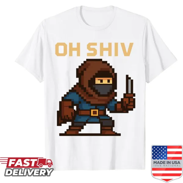 8-bit style T-shirt featuring the phrase 'Oh Shiv'