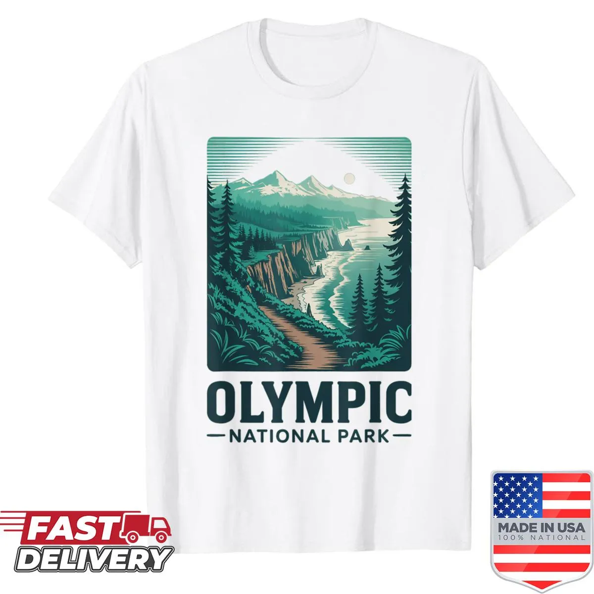 Retro shirt featuring Olympic National Park scenery
