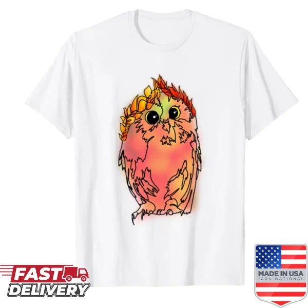 Cute owl wearing a crown of fall leaves