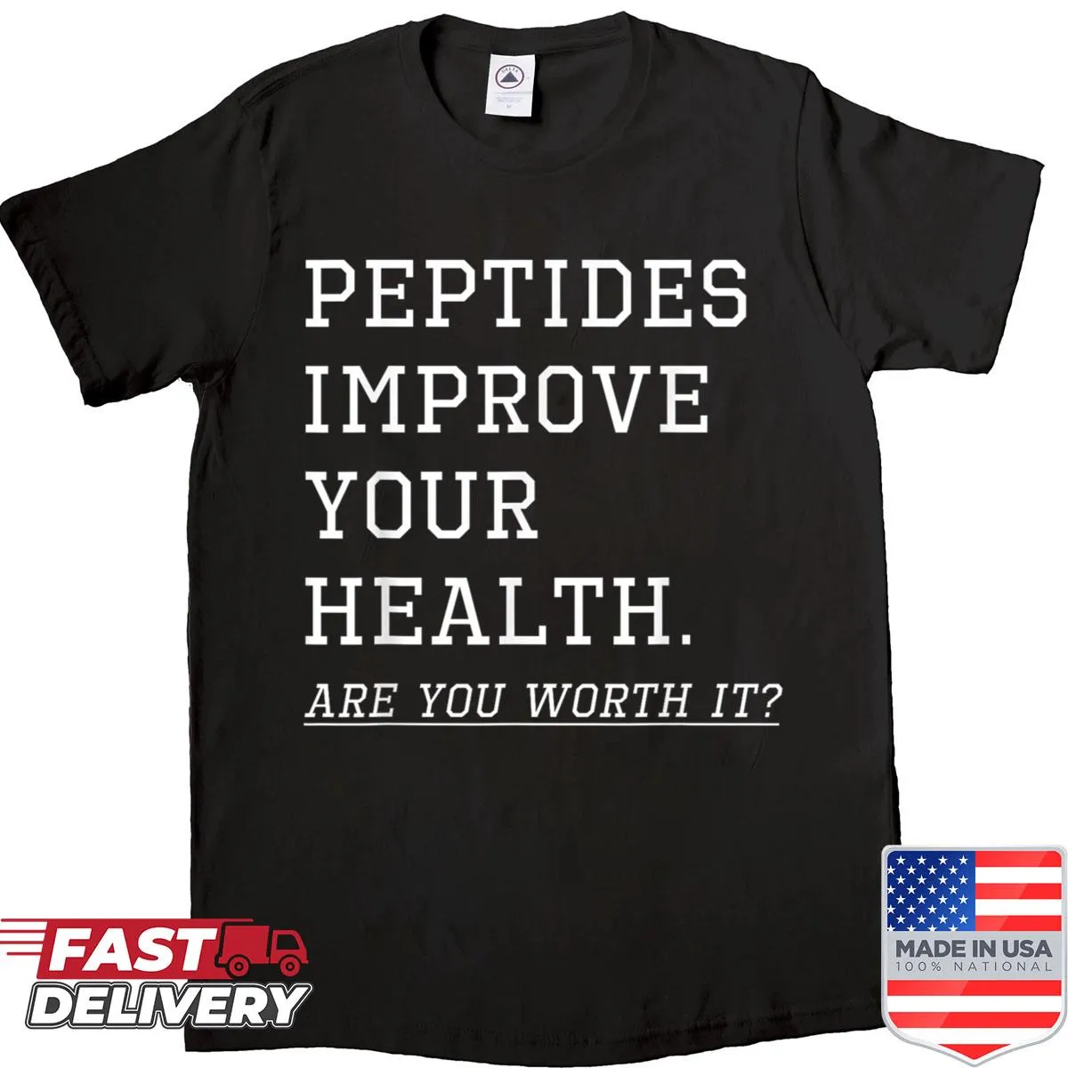 Biohacker wellness shirt highlighting peptides for health