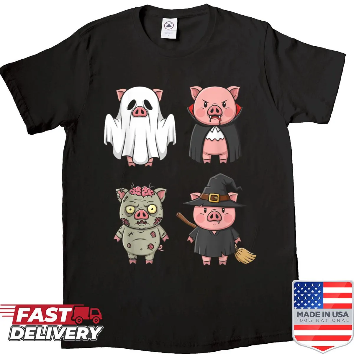 Cute pig witch graphic for Halloween kids shirt