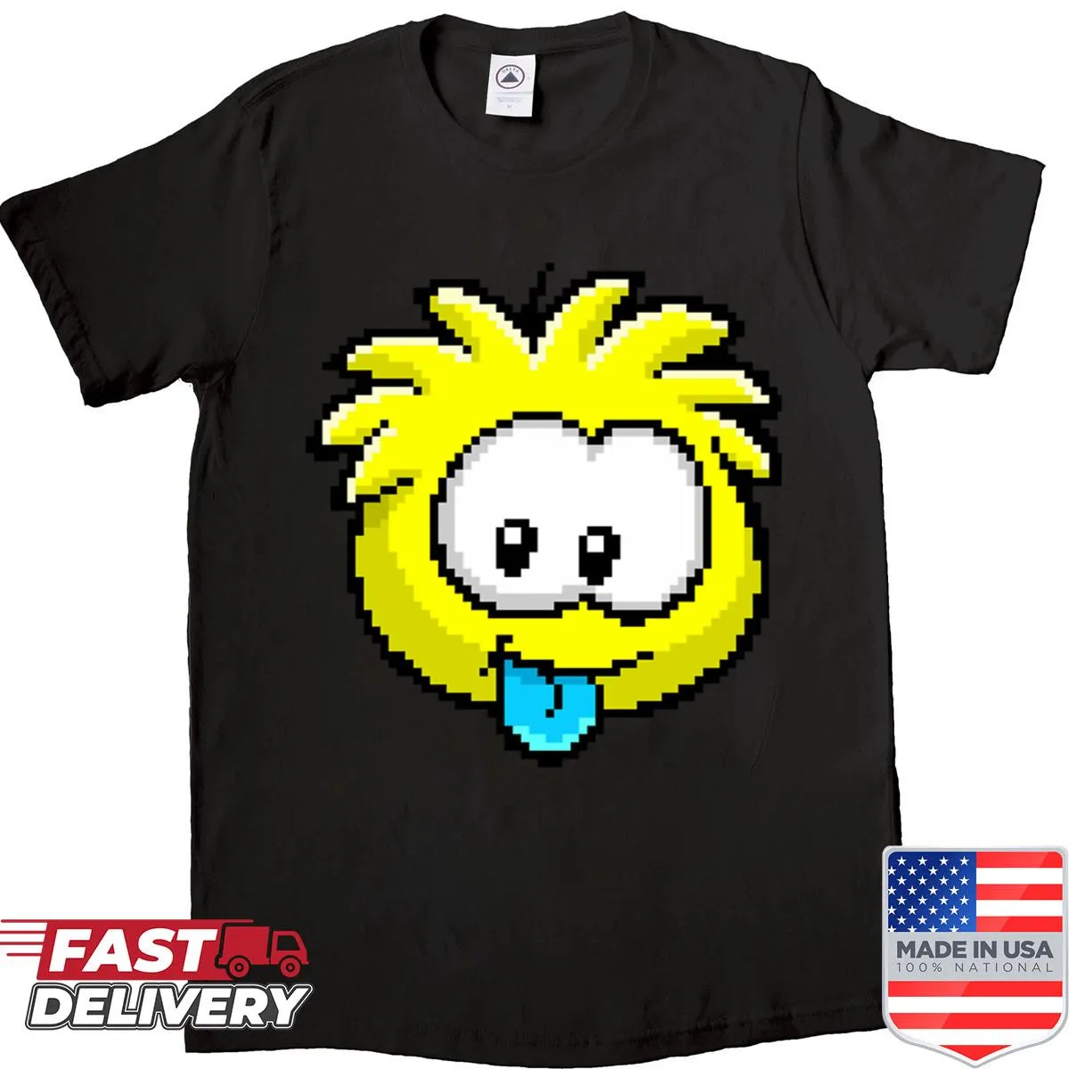 Pixel art yellow puffle graphic T-shirt