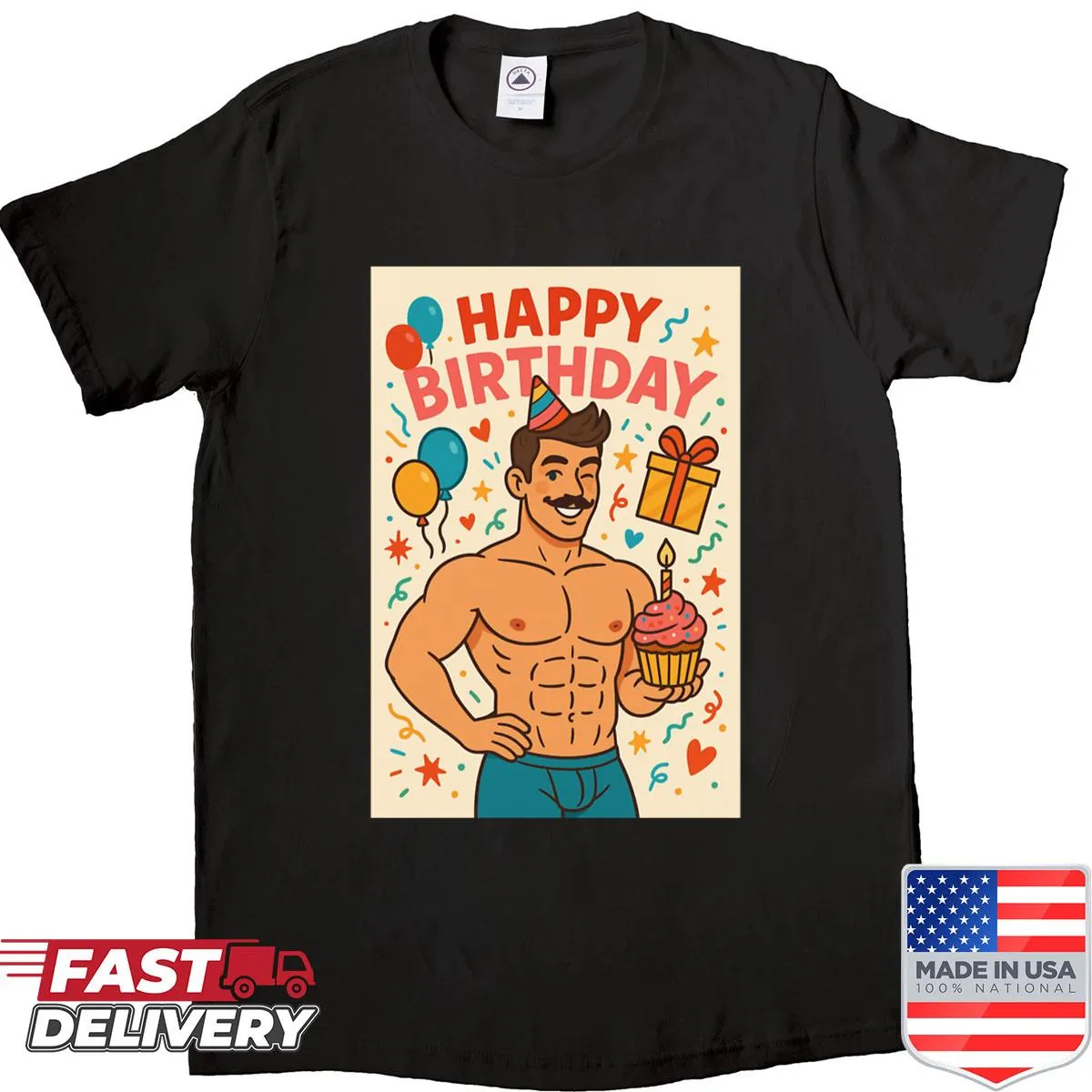 Cupcake and balloons design for a playful birthday T-shirt