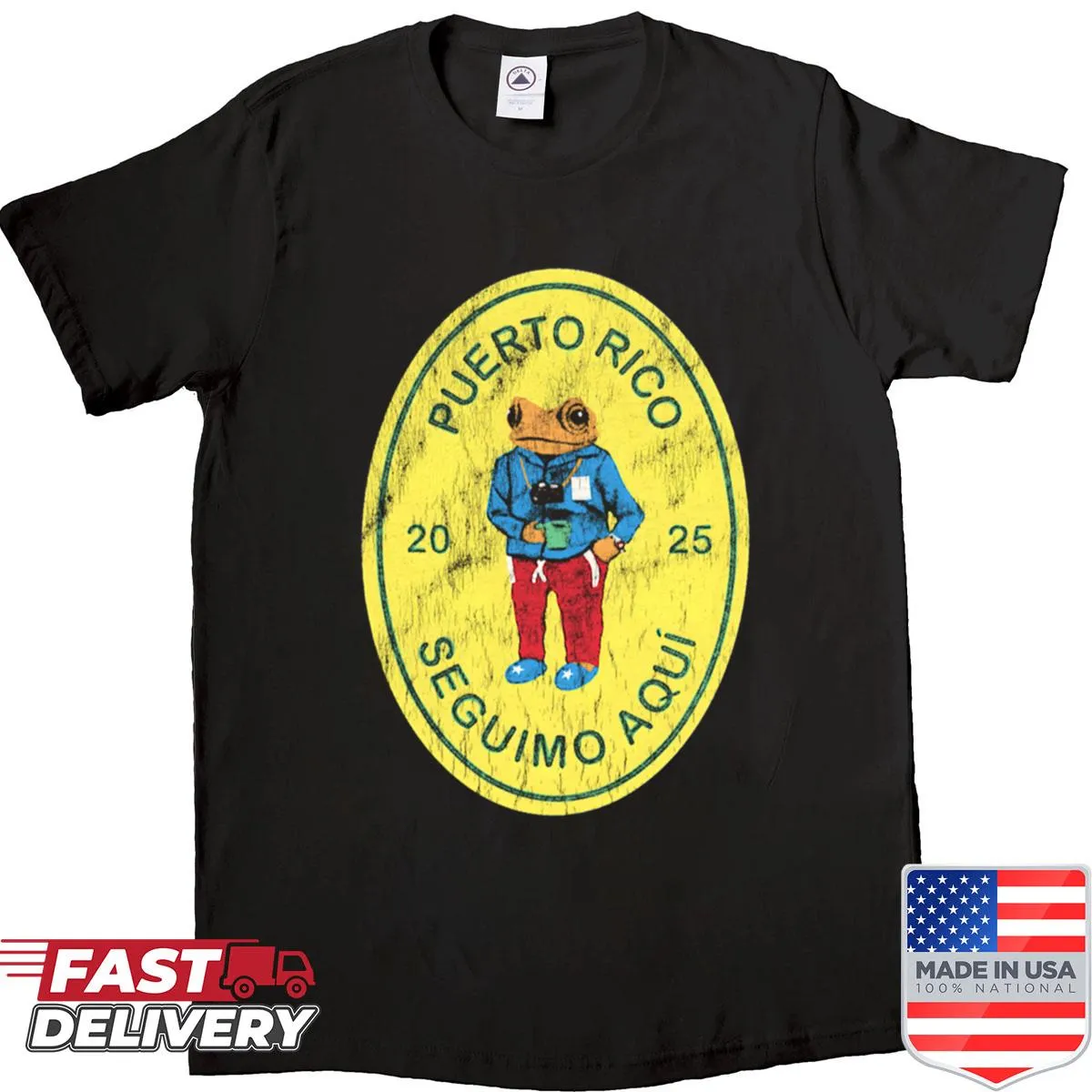 Graphic T-shirt celebrating Puerto Rico with a travel-themed design