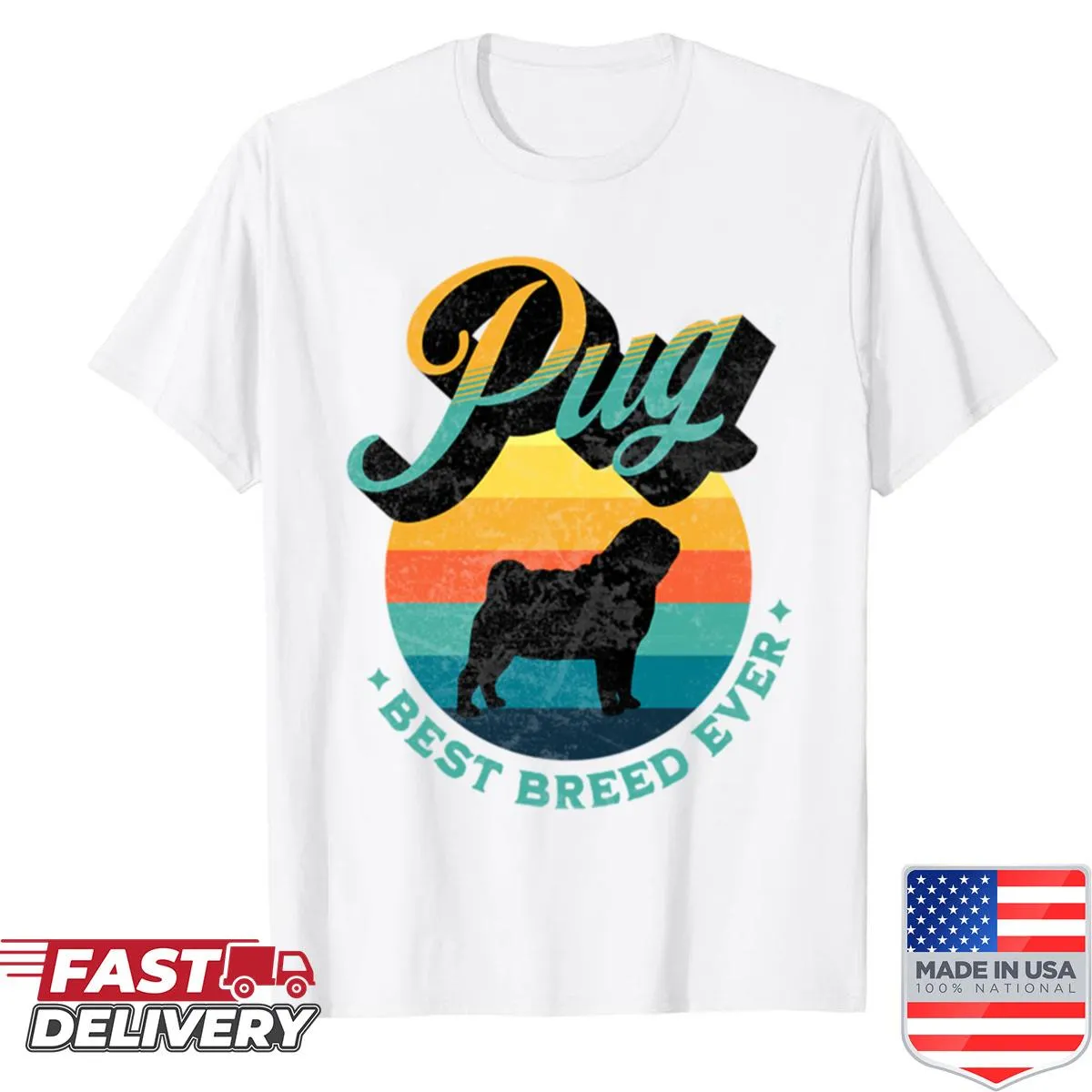 Funny retro T-shirt celebrating pugs as best breed
