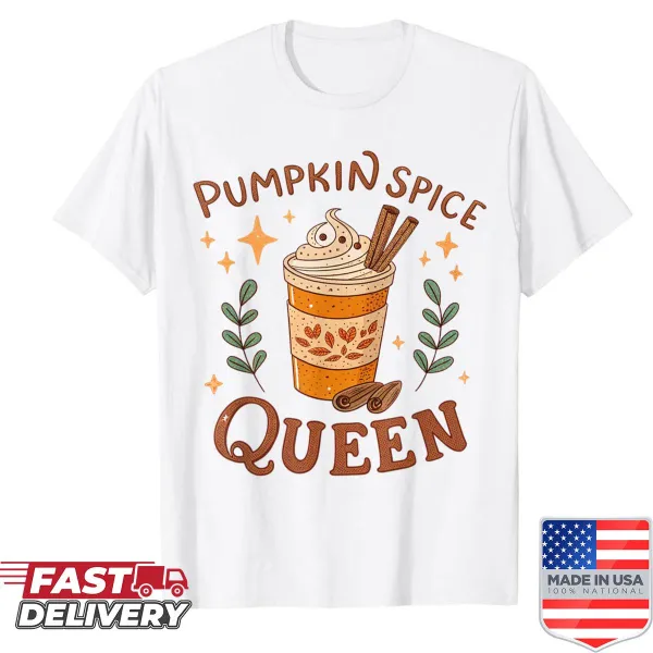 Vintage-style Pumpkin Spice Queen shirt for fall lovers