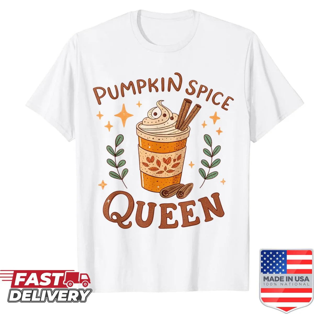 Vintage-style Pumpkin Spice Queen shirt for fall lovers