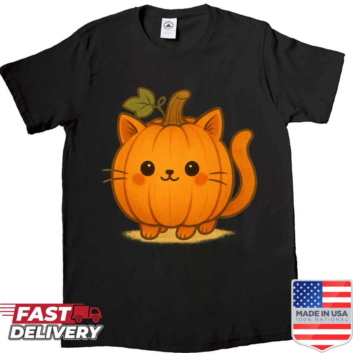 Cute cat in a pumpkin illustration for Halloween shirt