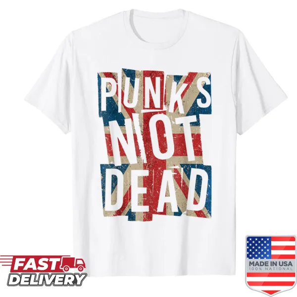 Vintage punk shirt with UK flag and 'Punk Is Not Dead' text