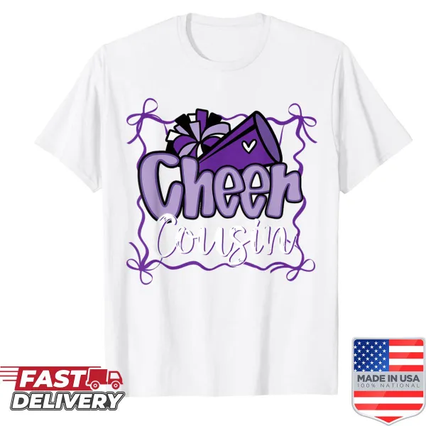 Cute cheerleader graphic shirt with bows and pom poms for girls