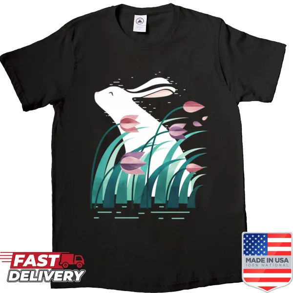 Illustration of a resting rabbit on a T-shirt