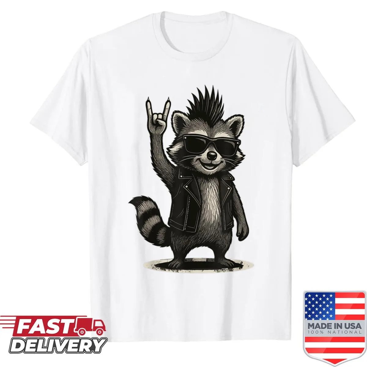 Vintage raccoon punk rock music graphic T-shirt