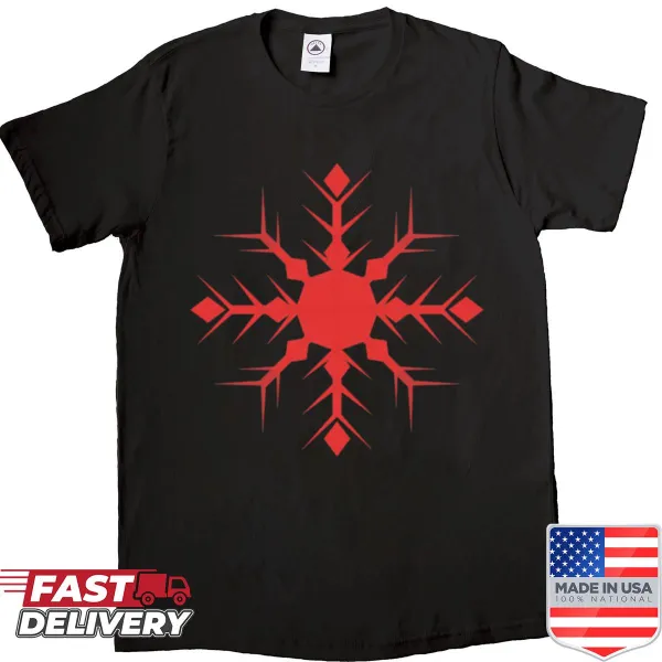 Holiday shirt featuring red snowflake design for Christmas spirit