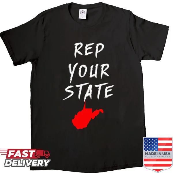 Typographic West Virginia T-shirt with bold text