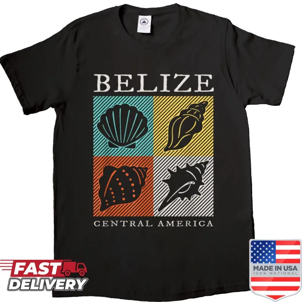 Vintage-style T-shirt with a sea shell design representing Belize