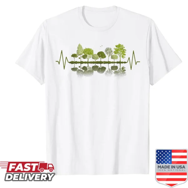Vintage heartbeat graphic with trees and wildlife for nature lovers