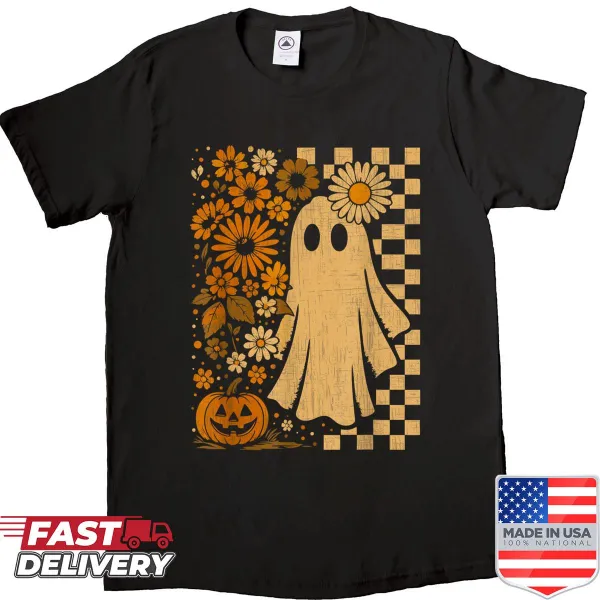 Retro floral ghost shirt for Halloween with boho design