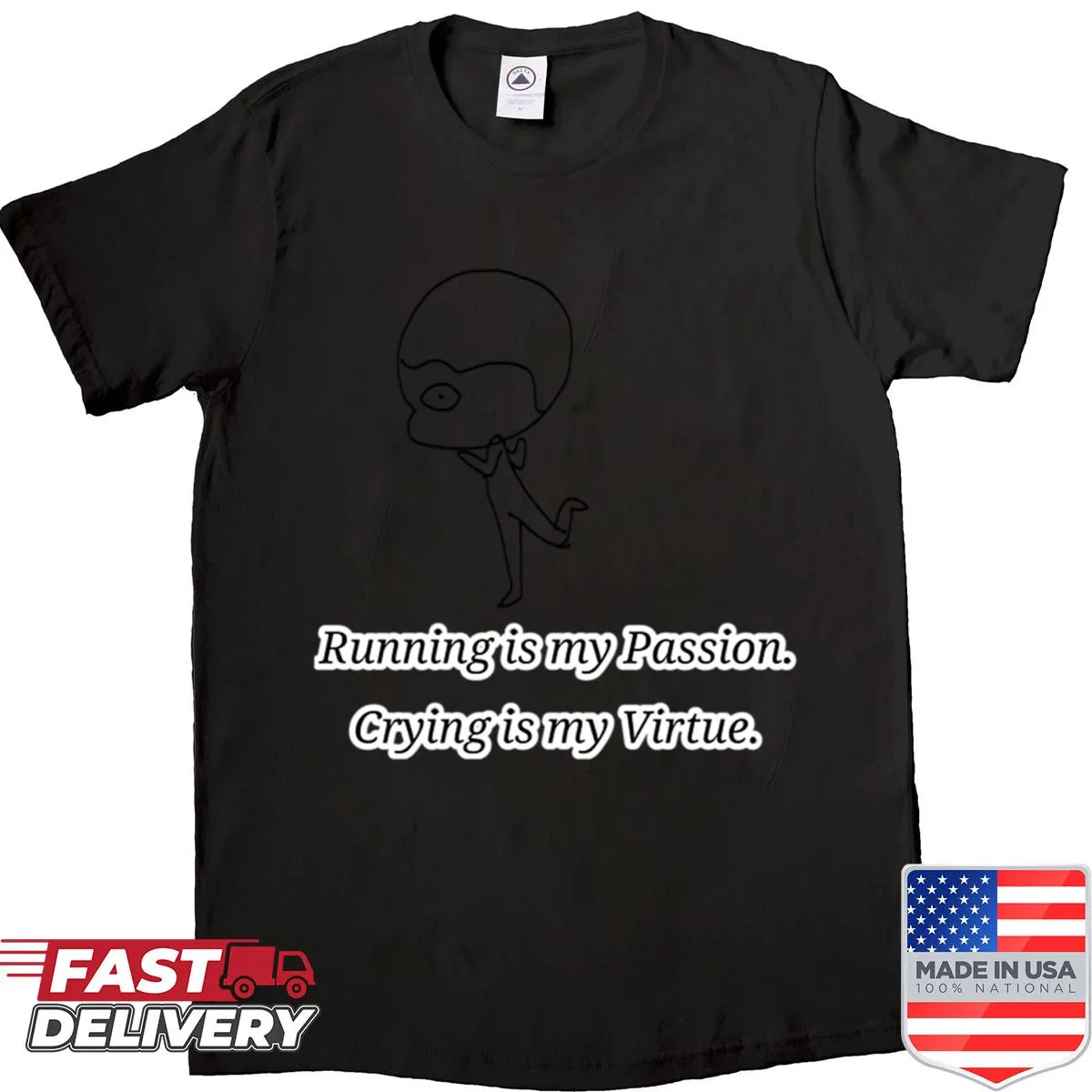 Playful fitness shirt with running and crying message