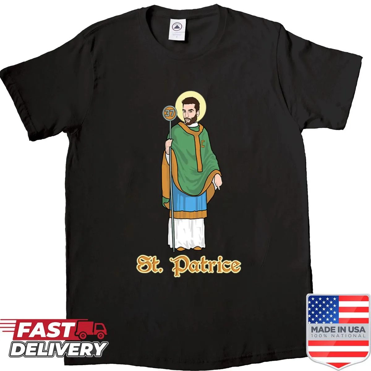 Badge shirt featuring 'Saint Patrice' with a captain's patch design