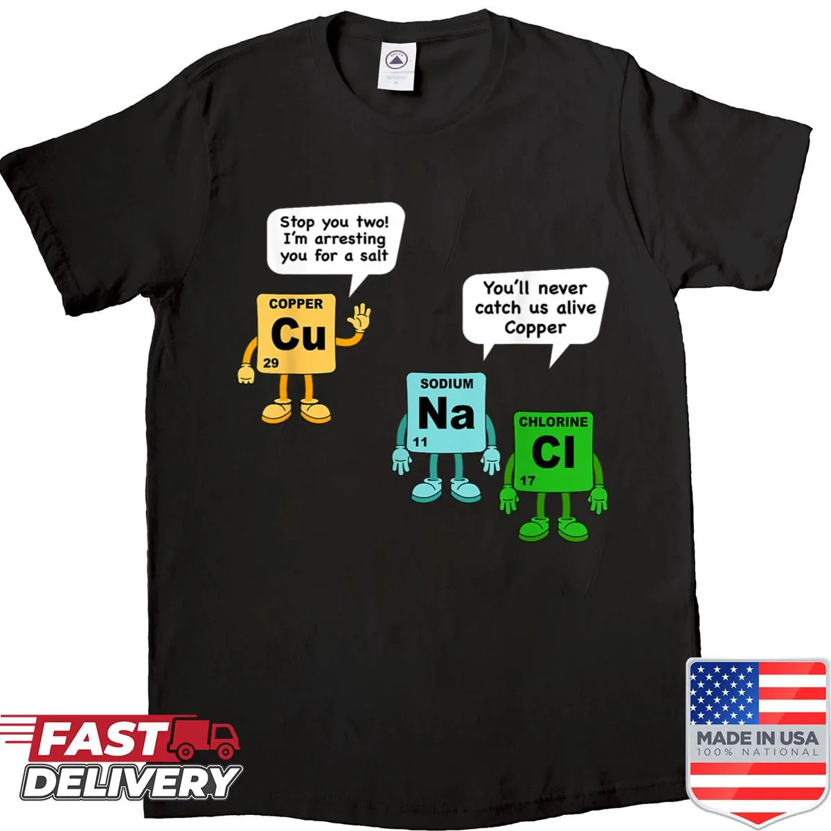 Chemistry-themed shirt with Salt and Copper elements