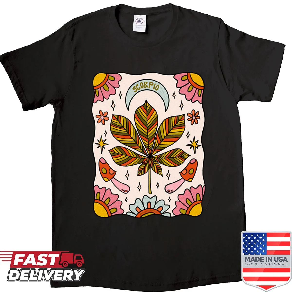 Illustrative Scorpio leaf design t-shirt for nature lovers