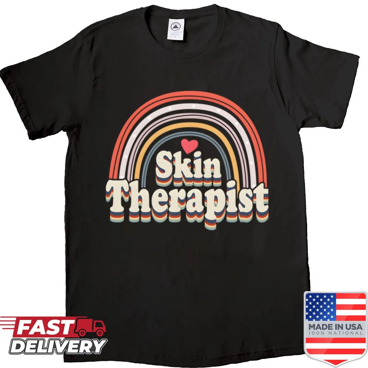 Esthetician shirt with rainbow design and text Skin Therapist