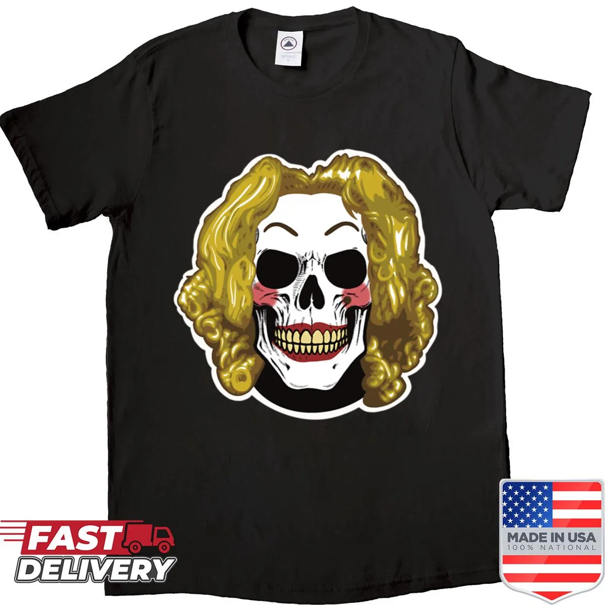 Vintage-style shirt featuring a skull design with floral elements