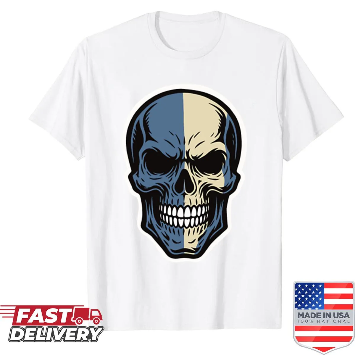 Bold skull graphic inspired by Braveheart themes on a shirt
