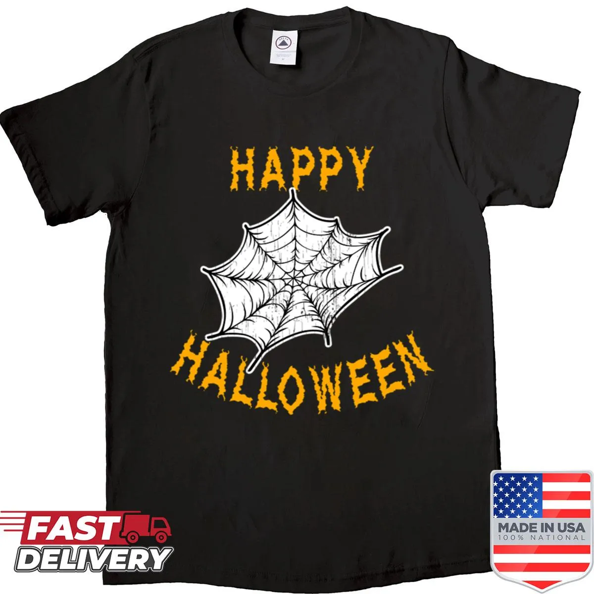 Spider web graphic design on a Halloween T-shirt