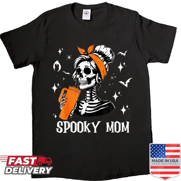 Vintage distressed Spooky Mom shirt with groovy Halloween design