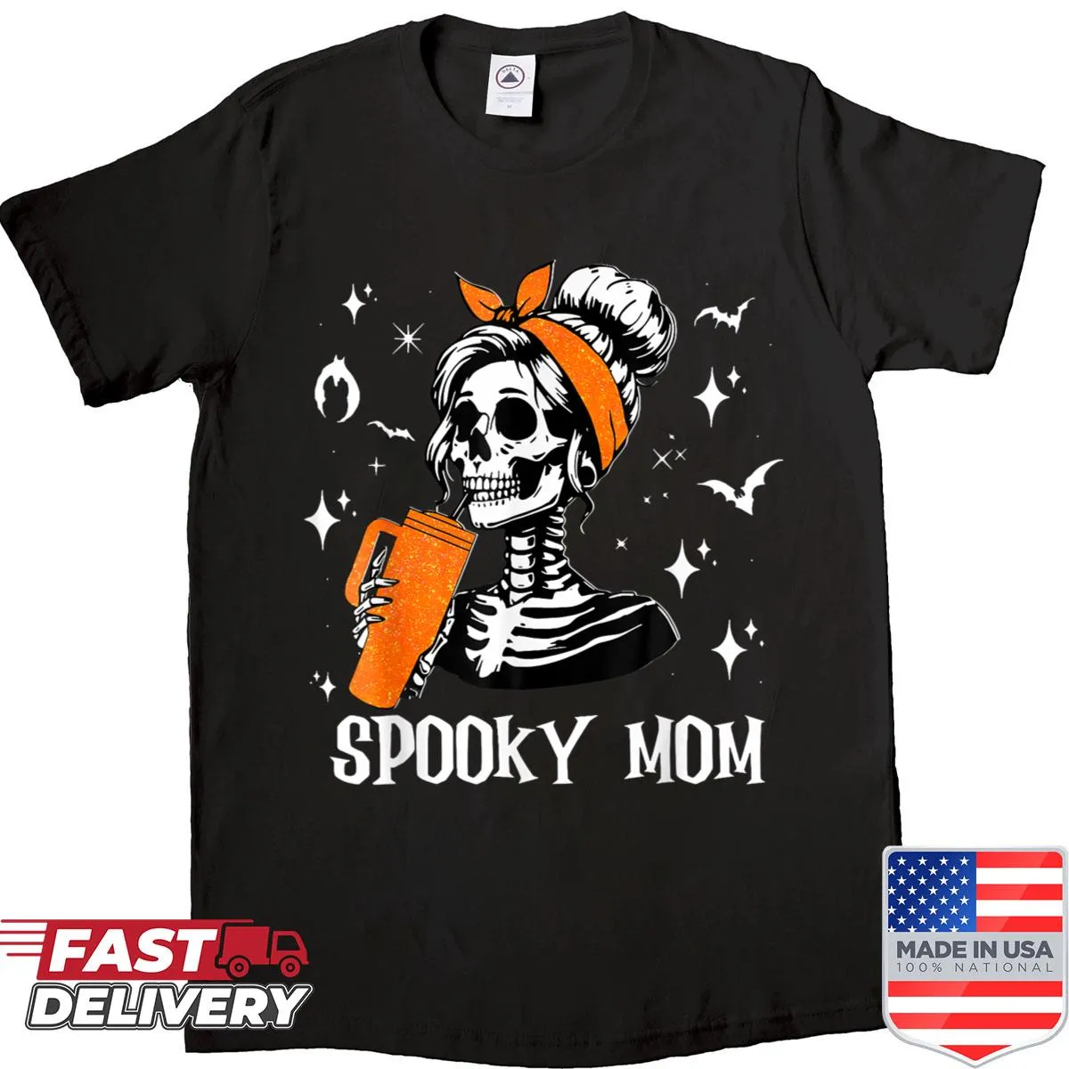 Vintage distressed Spooky Mom shirt with groovy Halloween design