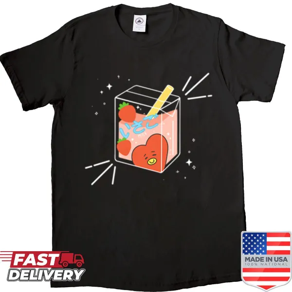Cute shirt with illustration of strawberry milk in a glass