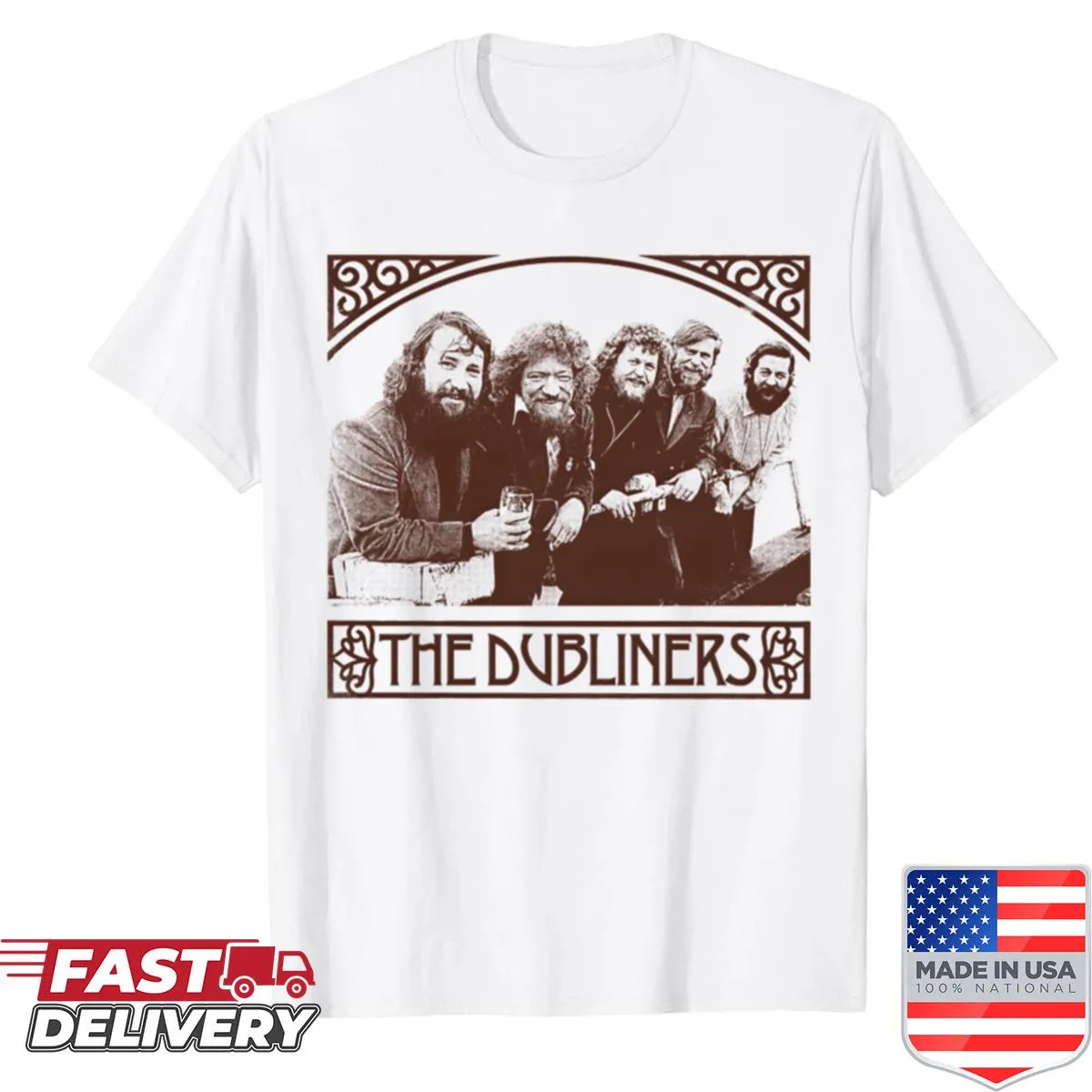Illustrated shirt celebrating The Dubliners folk music