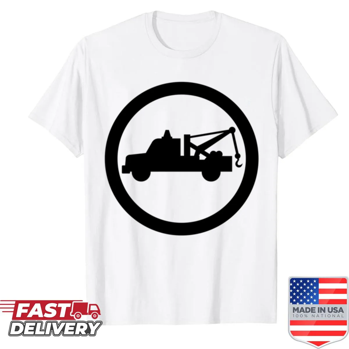 Emblematic shirt featuring towing theme and circular design