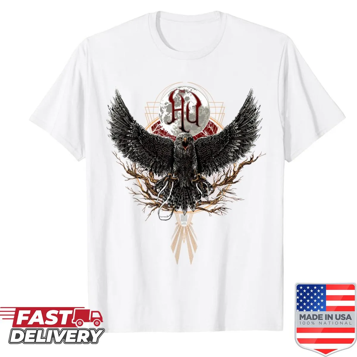 Illustrated hawk graphic shirt inspired by The Hu band