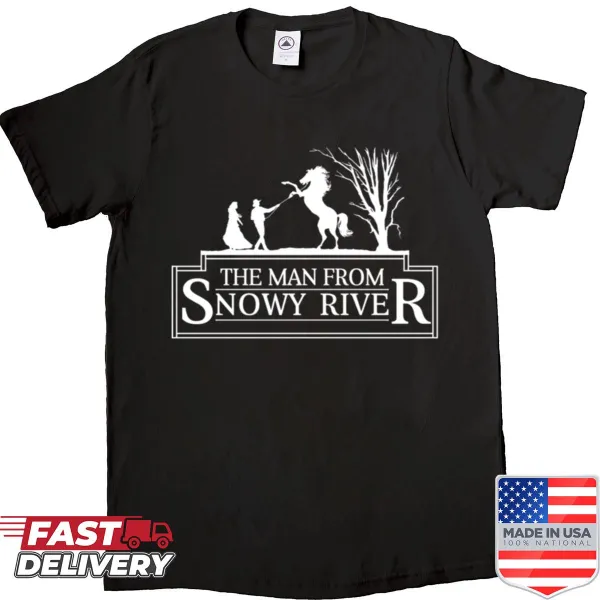 Vintage-inspired shirt featuring design elements from The Man From Snowy River