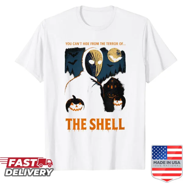 Illustrated horror-themed shirt for Halloween featuring slasher imagery