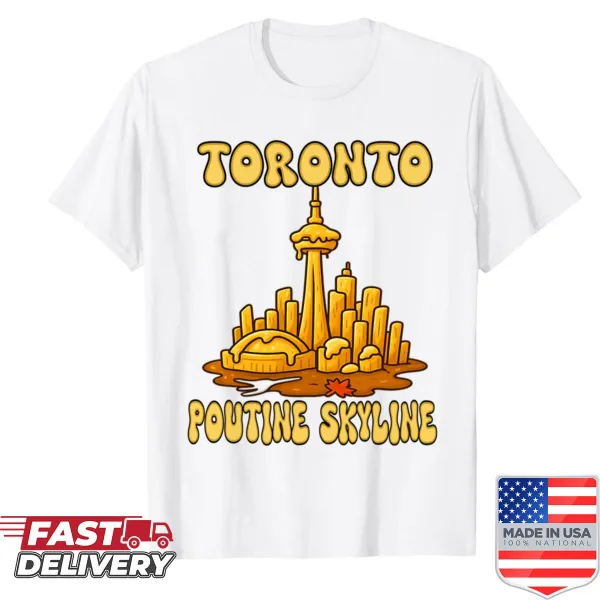 Illustration of Toronto skyline with CN Tower and poutine