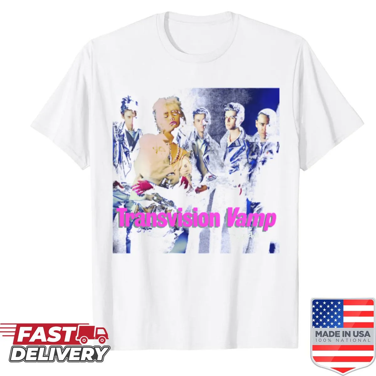Vintage distressed shirt featuring a graphic inspired by the band Transvision Vamp