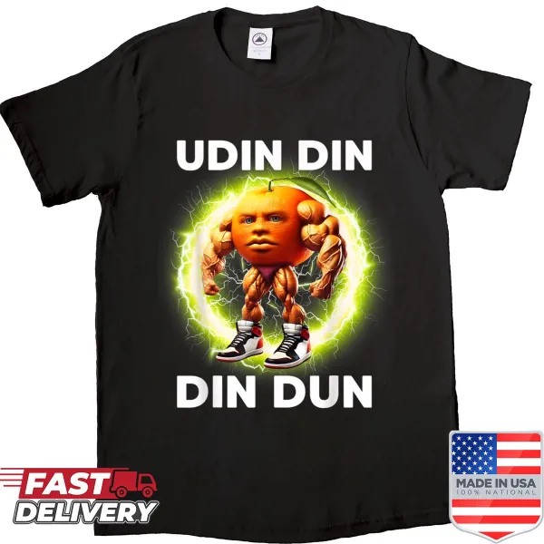 Cartoon shirt featuring the humorous phrase 'Udin Din Din Dun' for kids