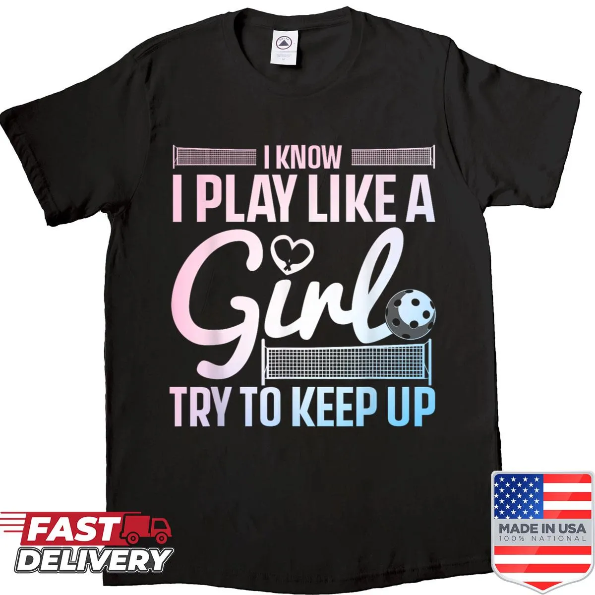 Unique pickleball graphic on a women's t-shirt