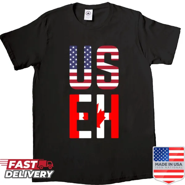 T-shirt featuring American and Canadian flag designs