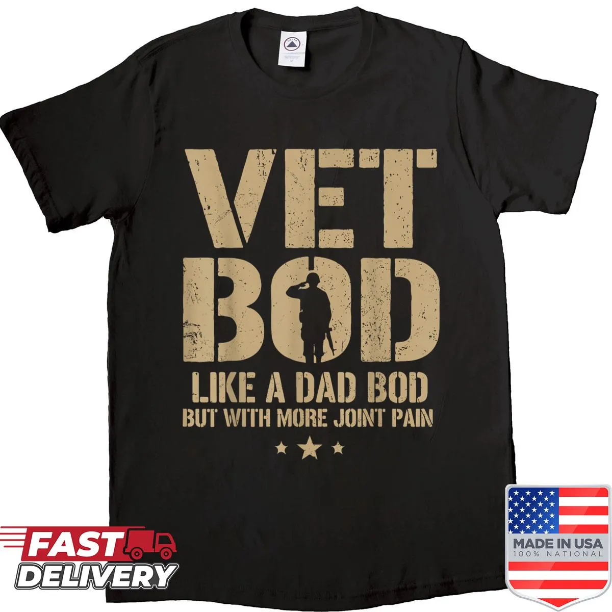 Vintage distressed t-shirt for veterans with humorous text about veteran life